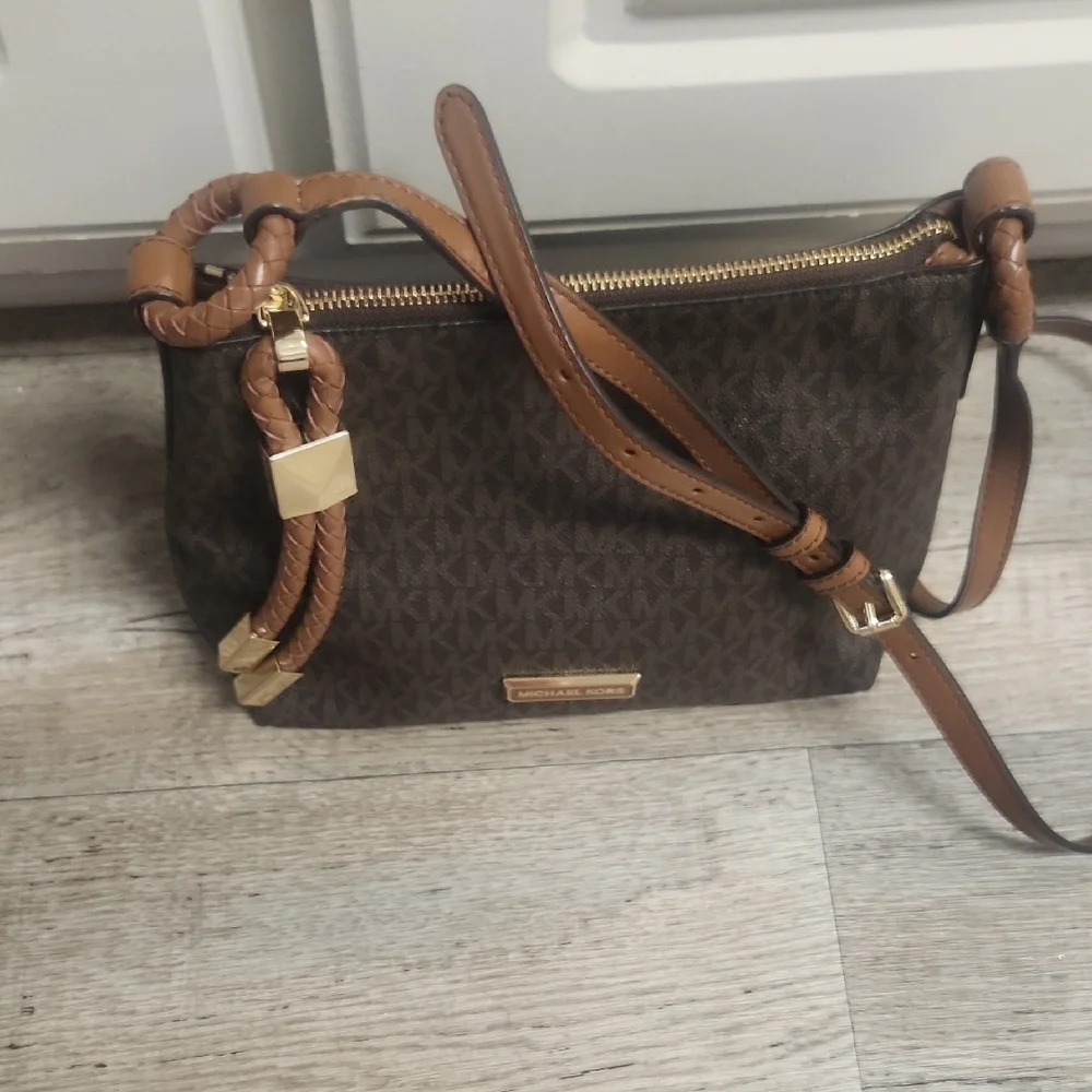 Michael Kors Dark Brown and Tan Crossbody Bag